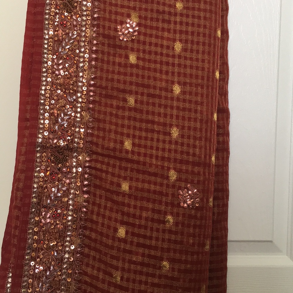 Red Sequin Saree